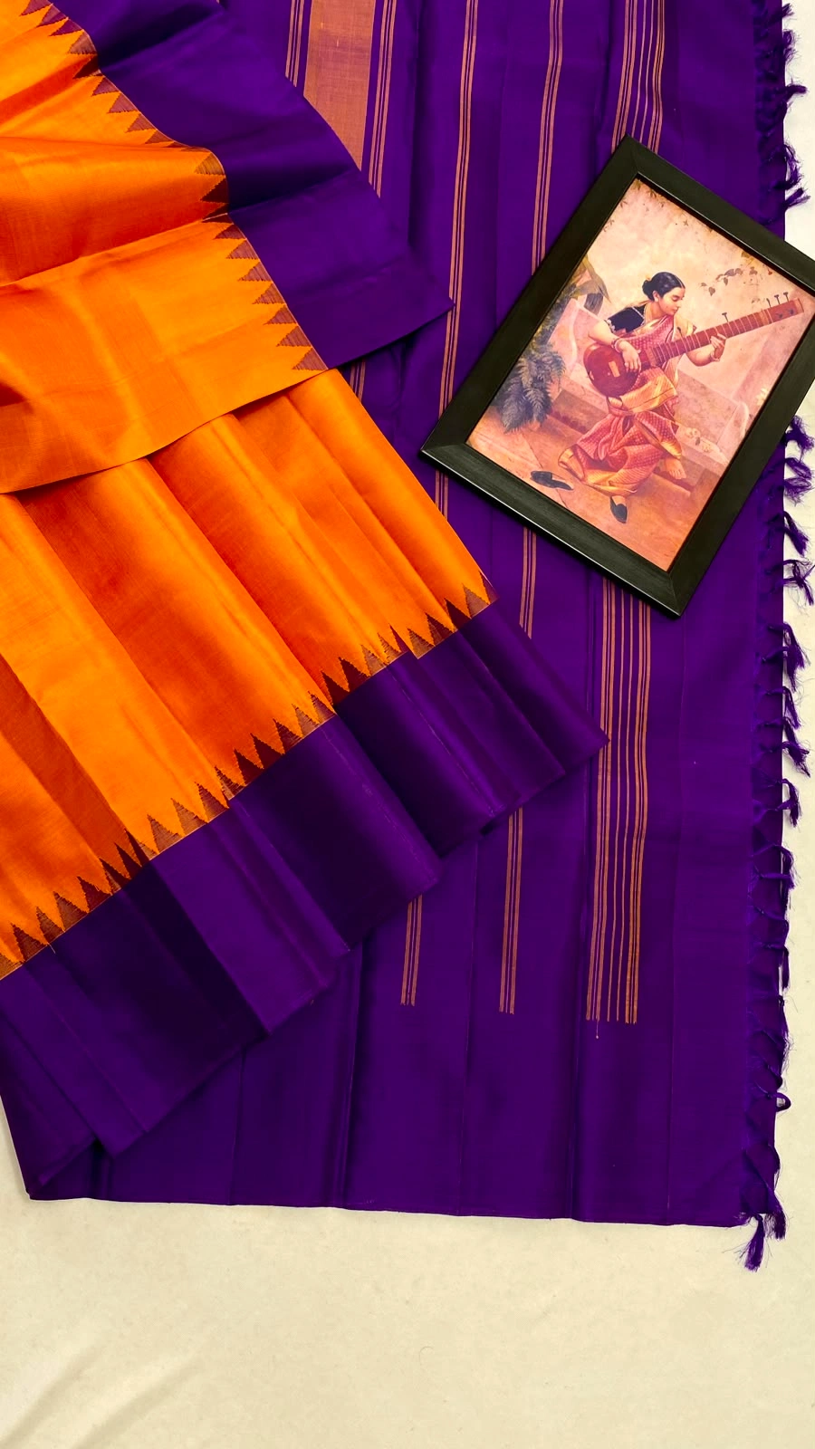 Korvai Temple Border Plain Body Kanchipuram Silk Saree